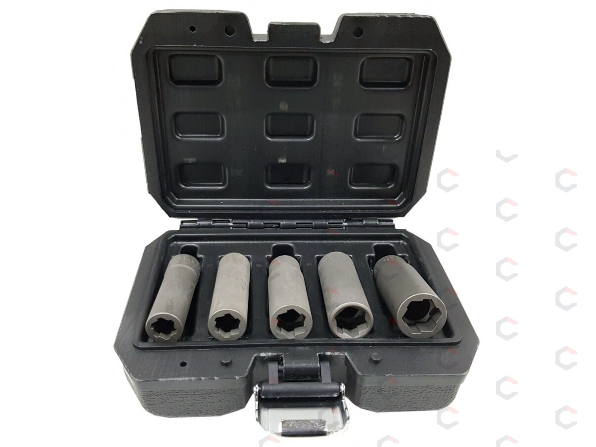 Galvučių rinkinys sugadintiems varžtams | metrinės/colinės | ilgos | 10 mm (3/8") | 10 - 16 mm | 5 vnt. (DNR5) Galvučių rinkinys sugadintiems varžtams | metrinės/colinės | ilgos | 10 mm (3/8") | 10 - 16 mm | 5 vnt. (DNR5)