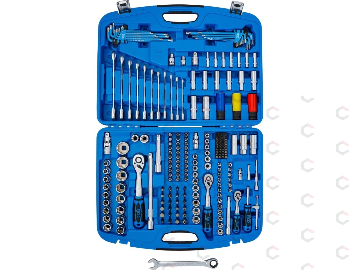 Galvučių ir raktų komplektas | terkšliniai veržliarakčiai | 6,3 mm (1/4") / 10 mm (3/8") / 12,5 mm (1/2") | 218 vnt. (8820) 6 Galvučių ir raktų komplektas | terkšliniai veržliarakčiai | 6,3 mm (1/4") / 10 mm (3/8") / 12,5 mm (1/2") | 218 vnt. (8820) 6