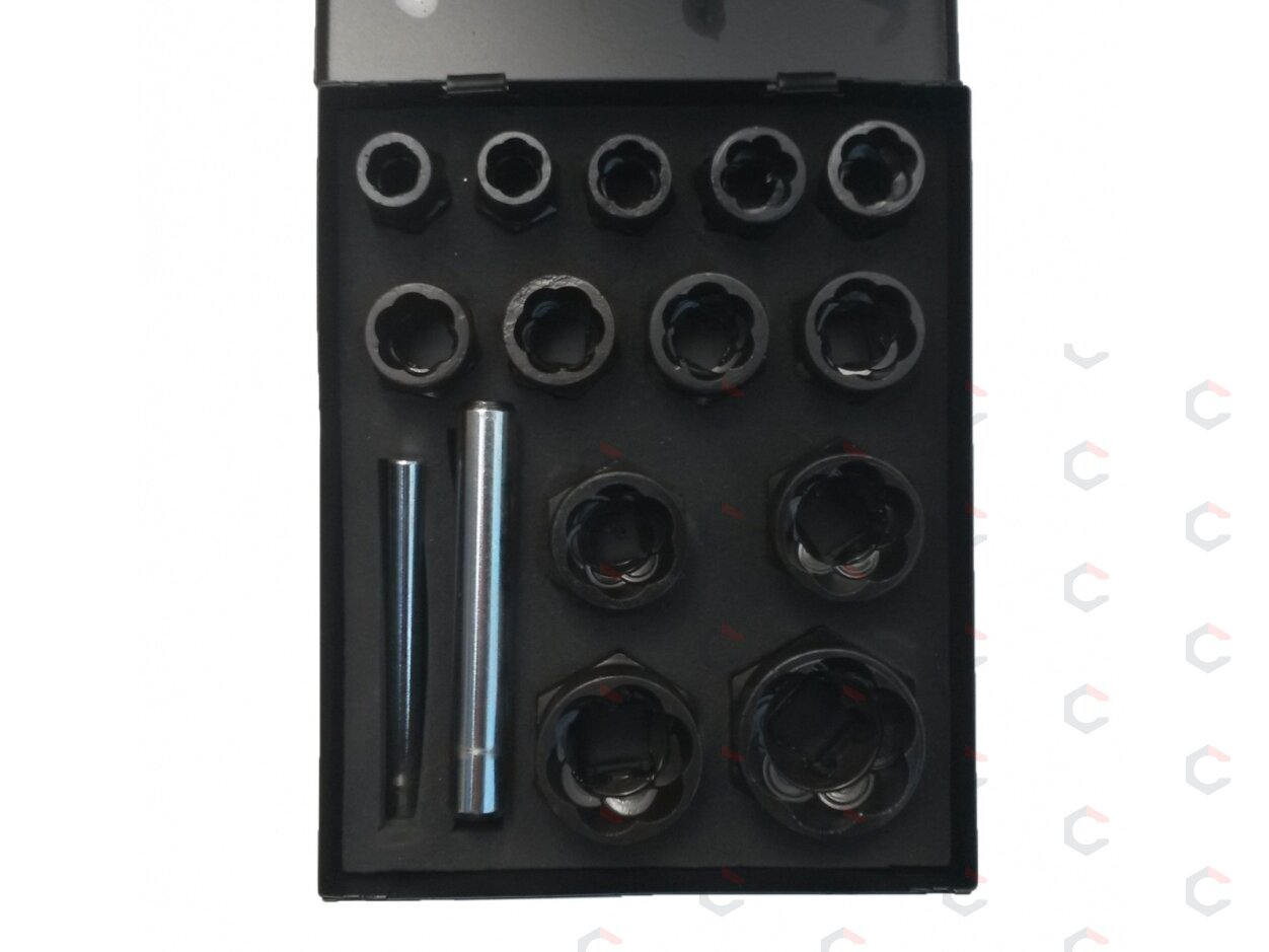 Galvučių sugadintiems varžtams komplektas metal. dėž. 3/8"+1/2"| 15 vnt. (2408E) 1 Galvučių sugadintiems varžtams komplektas metal. dėž. 3/8"+1/2"| 15 vnt. (2408E) 1
