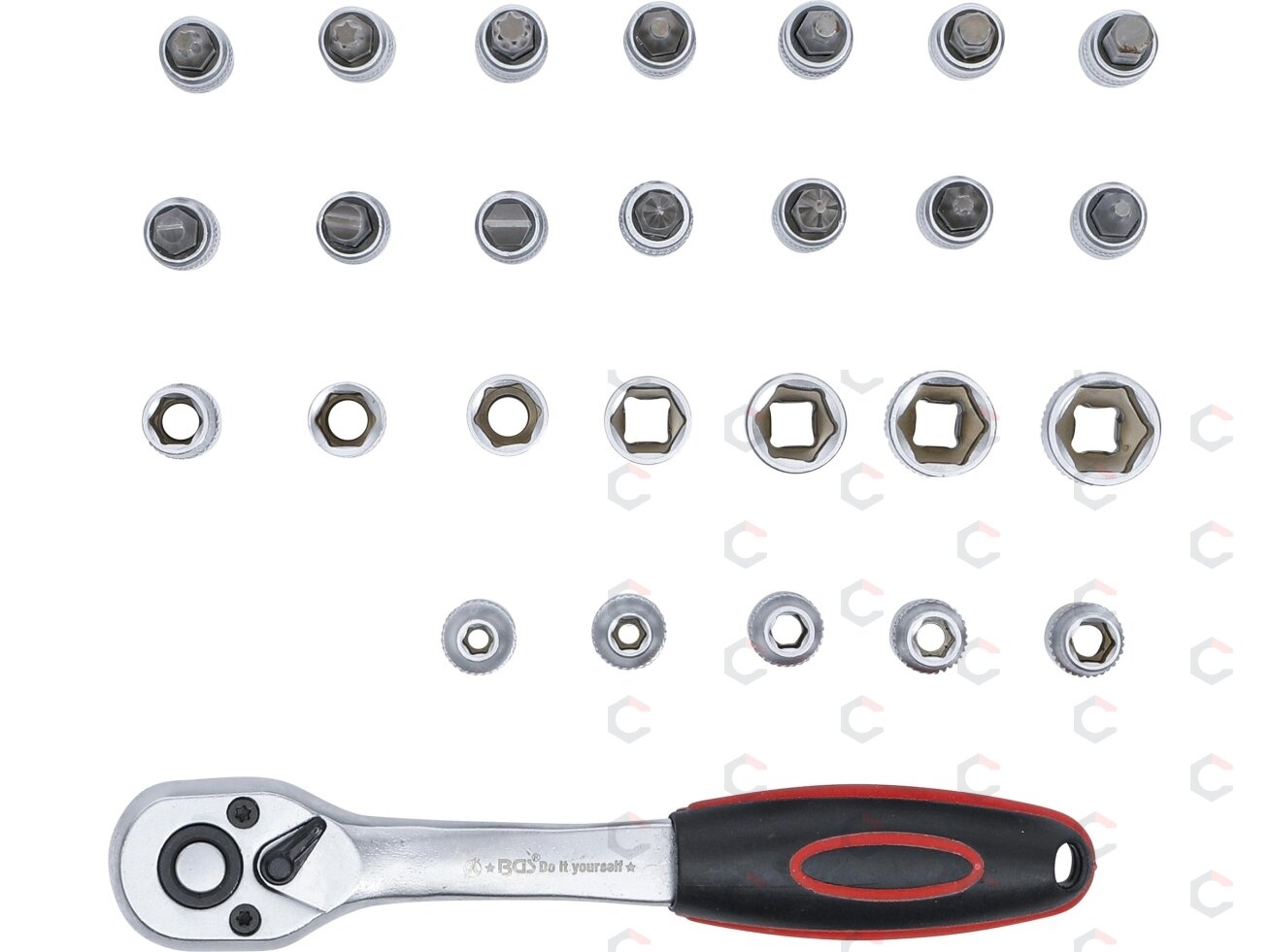 Galvučių ir antgalių rinkinys su terkšle | 6.3 mm (1/4") | 4-13 mm | 27 vnt. (15105) 2 Galvučių ir antgalių rinkinys su terkšle | 6.3 mm (1/4") | 4-13 mm | 27 vnt. (15105) 2