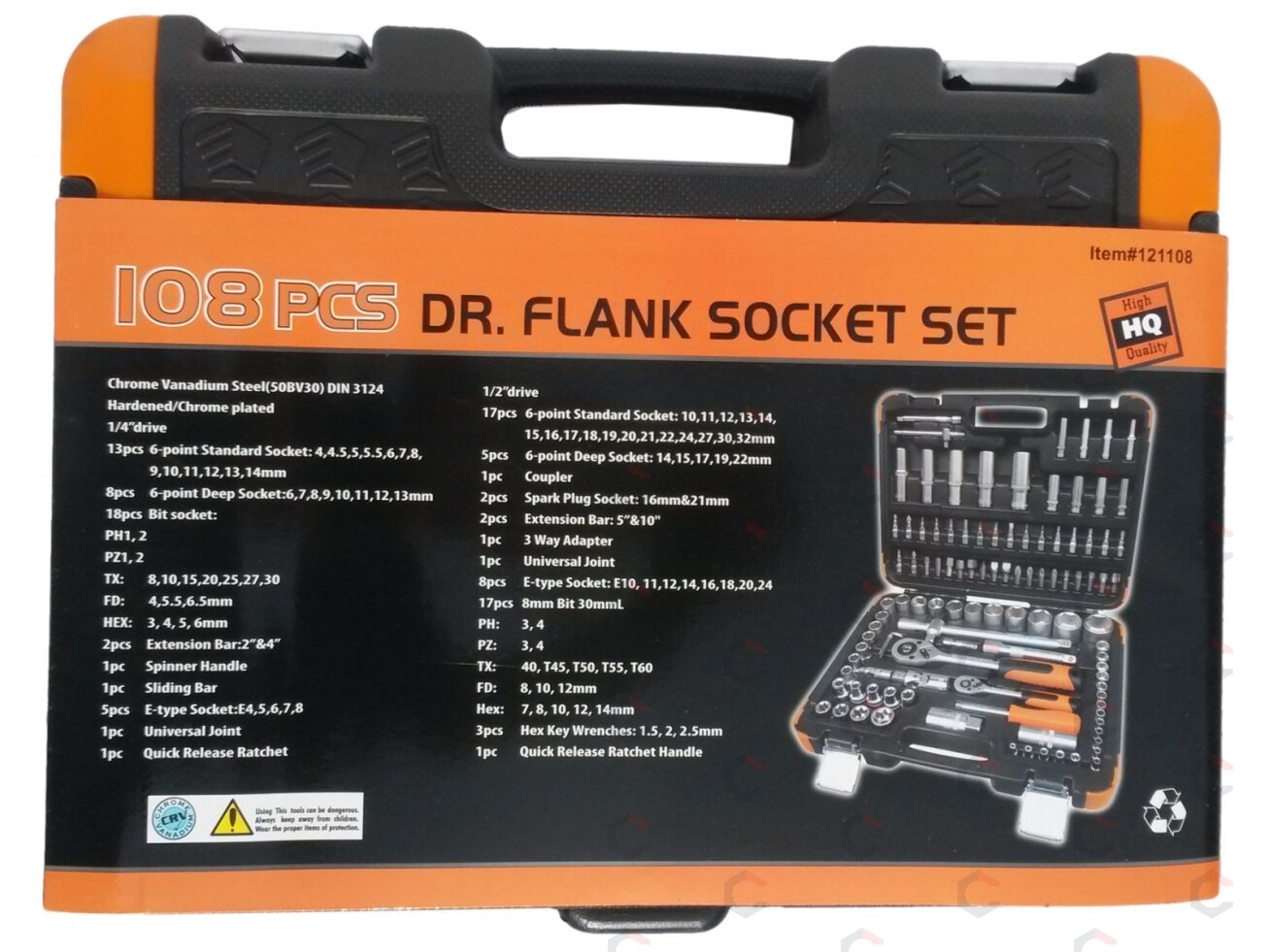 Galvučių ir raktų komplektas 108 dalių, 1/4" + 1/2" (KR121108C) 6