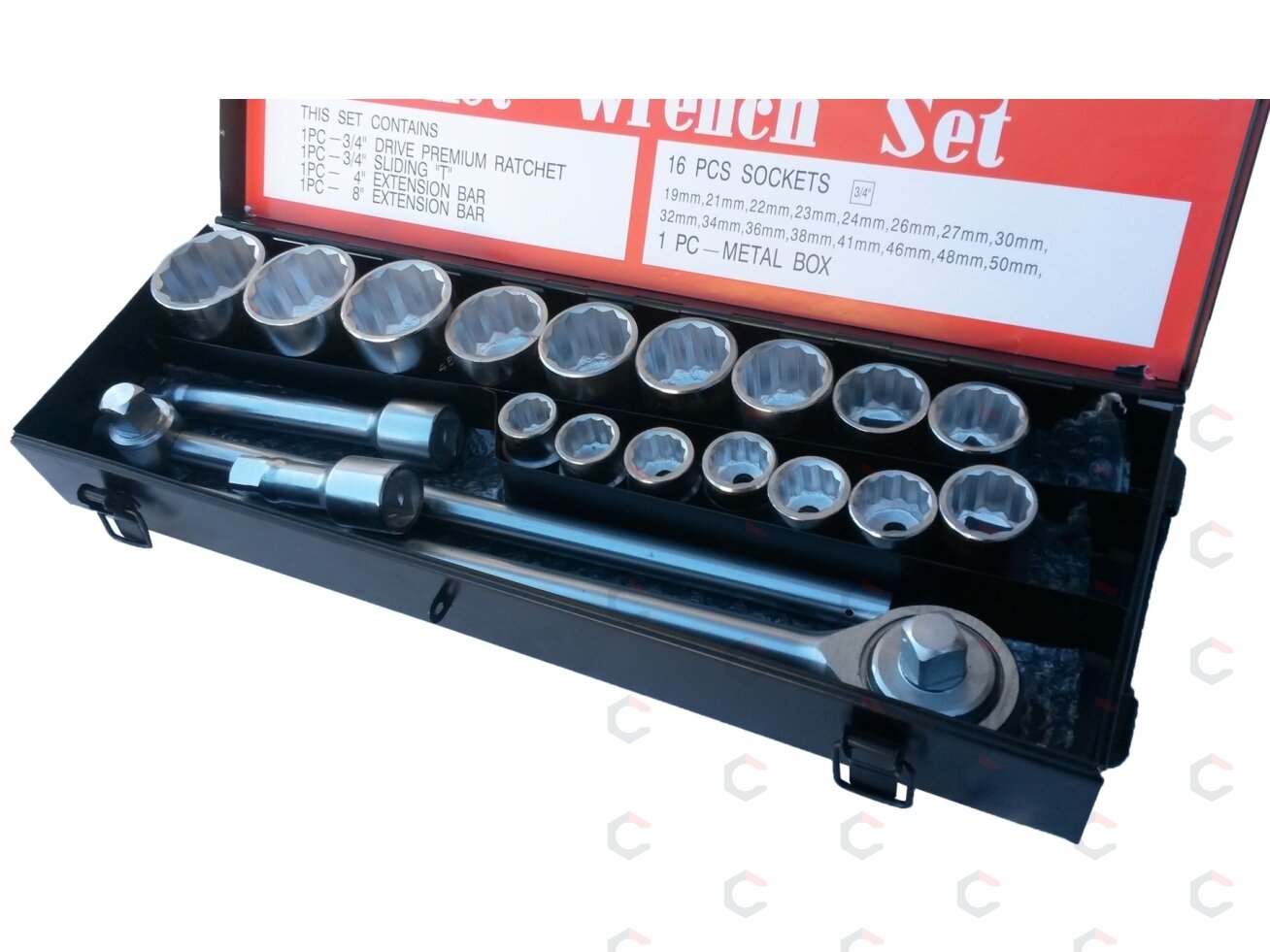 12-kampių galvučių ir įrankių rinkinys | 3/4" | 19–50 mm | metalinė dėžė | 21 vnt. (SK780577) 8 12-kampių galvučių ir įrankių rinkinys | 3/4" | 19–50 mm | metalinė dėžė | 21 vnt. (SK780577) 8