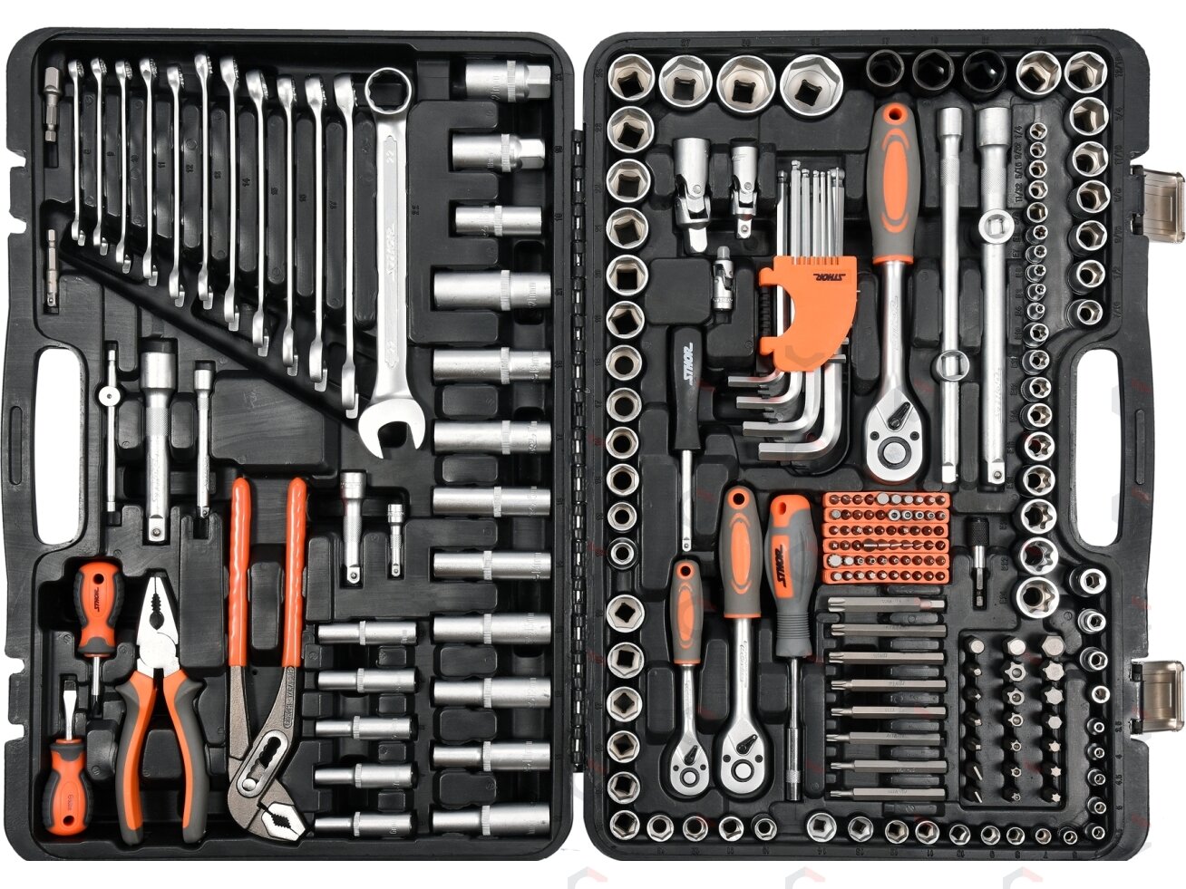 Galvučių ir įrankių rinkinys su terkšlėmis 1/2", 3/8", 1/4", 225 vnt. (58693) 1