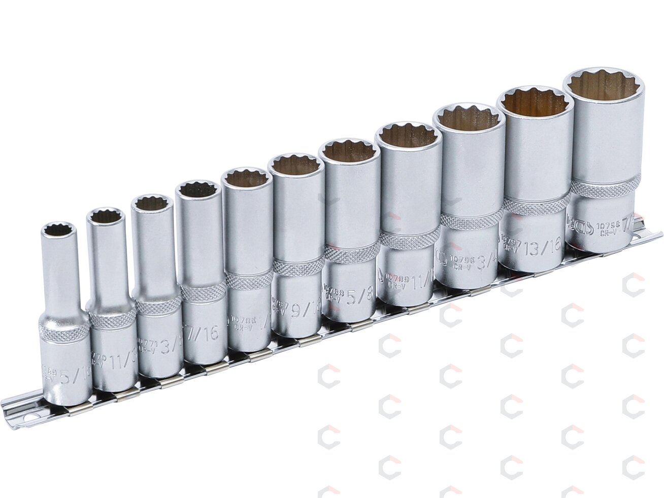 Galvučių rinkinys, 12-kampų, ilgos | 10 mm (3/8") | Coliniai dydžiai | 11 vnt. (6859) Galvučių rinkinys, 12-kampų, ilgos | 10 mm (3/8") | Coliniai dydžiai | 11 vnt. (6859)