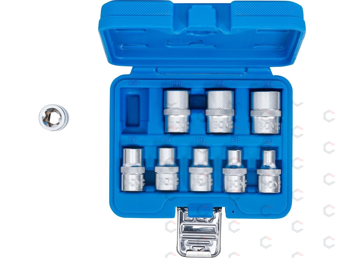Galvučių rinkinys E-tipas | 12,5 mm (1/2") | E10 - E24 | 9 vnt. (6425) 4 Galvučių rinkinys E-tipas | 12,5 mm (1/2") | E10 - E24 | 9 vnt. (6425) 4
