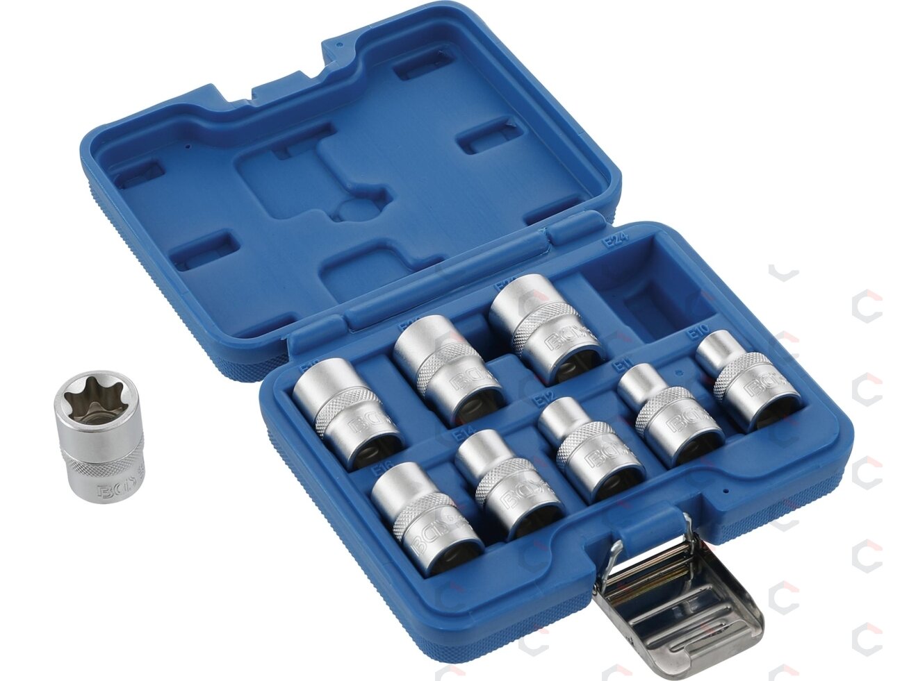 Galvučių rinkinys E-tipas | 12,5 mm (1/2") | E10 - E24 | 9 vnt. (6425) 7 Galvučių rinkinys E-tipas | 12,5 mm (1/2") | E10 - E24 | 9 vnt. (6425) 7