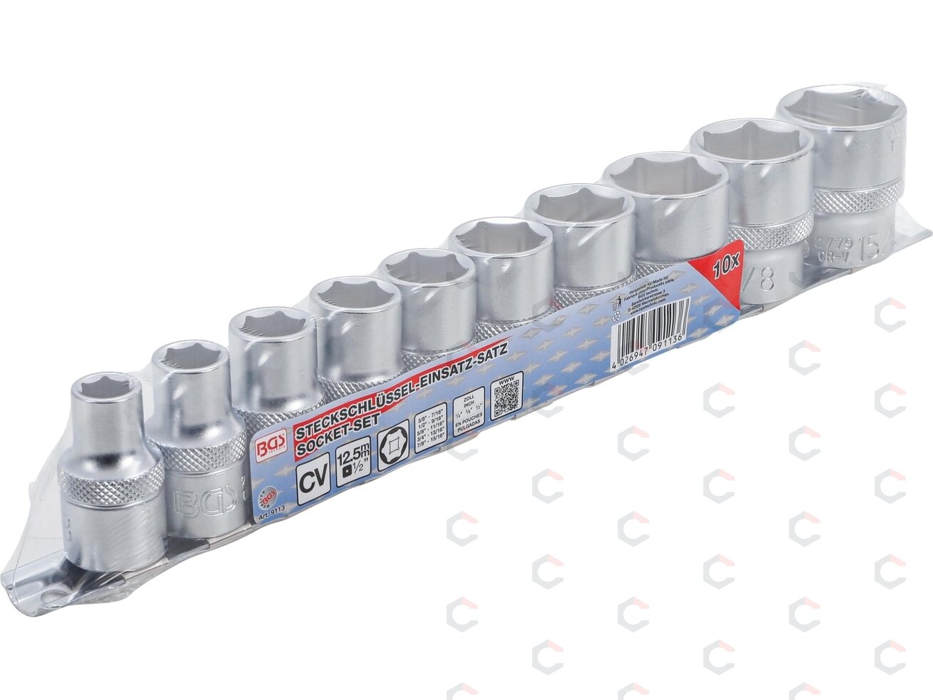 Galvučių rinkinys, šešiakampės | 12,5 mm (1/2") | coliniai dydžiai | 10 vnt. (9113) 1 Galvučių rinkinys, šešiakampės | 12,5 mm (1/2") | coliniai dydžiai | 10 vnt. (9113) 1
