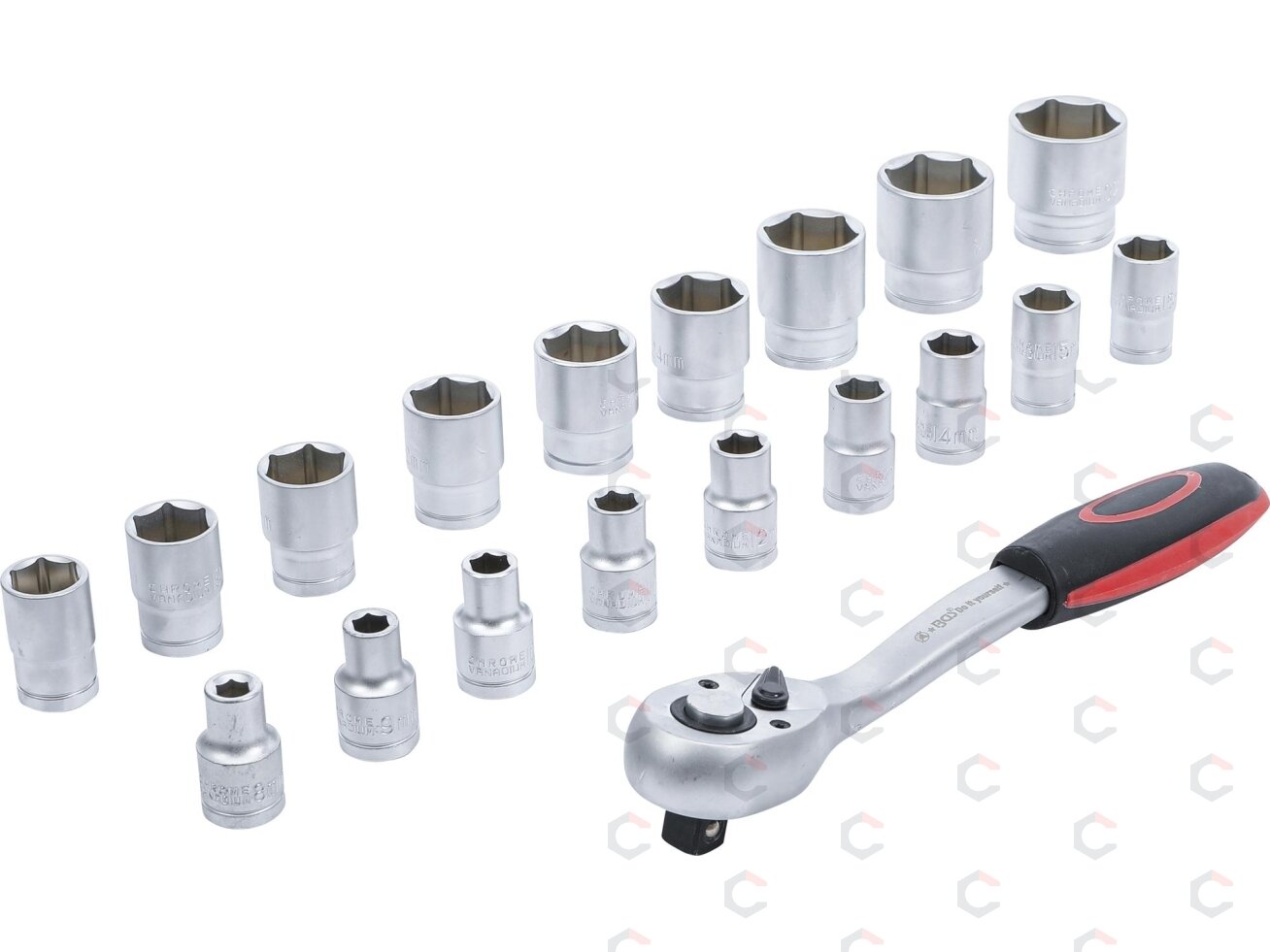 Galvučių rinkinys su terkšle | 12,5 mm (1/2") | 8-32 mm | 19 vnt. (B15110) 1 Galvučių rinkinys su terkšle | 12,5 mm (1/2") | 8-32 mm | 19 vnt. (B15110) 1