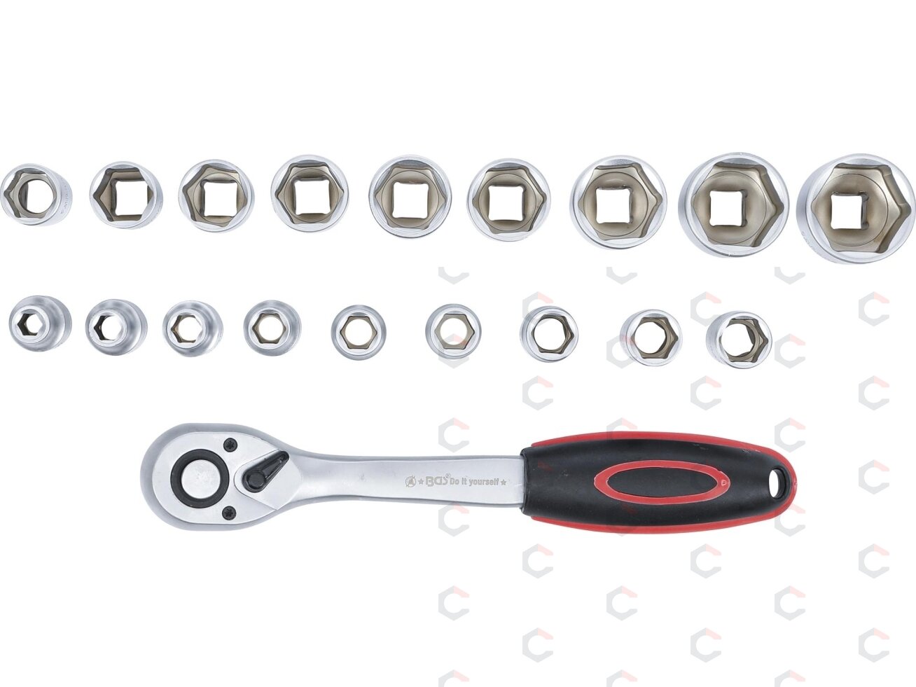 Galvučių rinkinys su terkšle | 12,5 mm (1/2") | 8-32 mm | 19 vnt. (B15110) 2 Galvučių rinkinys su terkšle | 12,5 mm (1/2") | 8-32 mm | 19 vnt. (B15110) 2