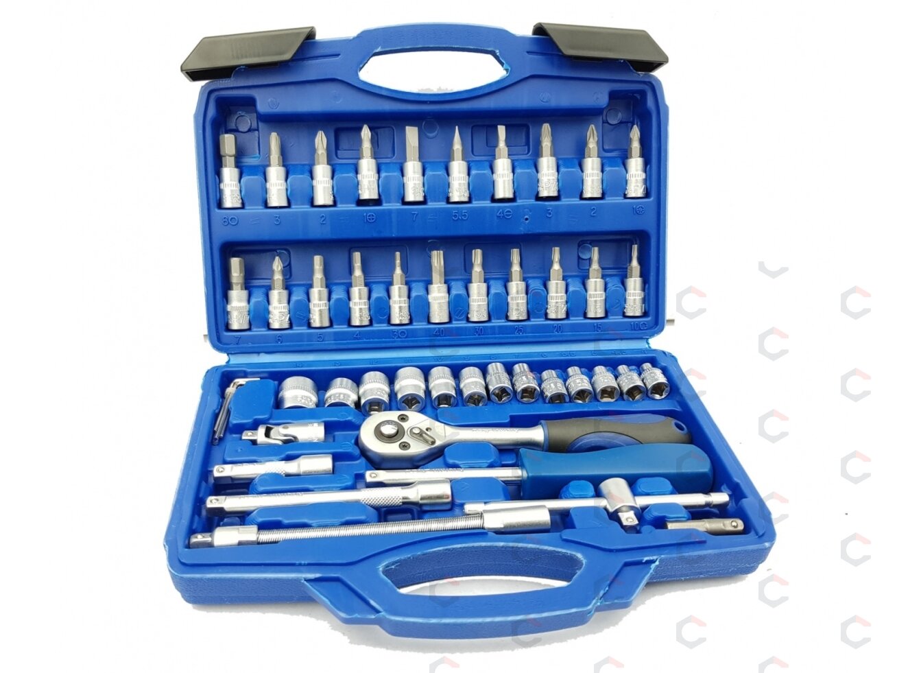 Galvučių su terkšle rinkinys | Cr-V | 6.3 mm (1/4") | 46 vnt. (BT50046)