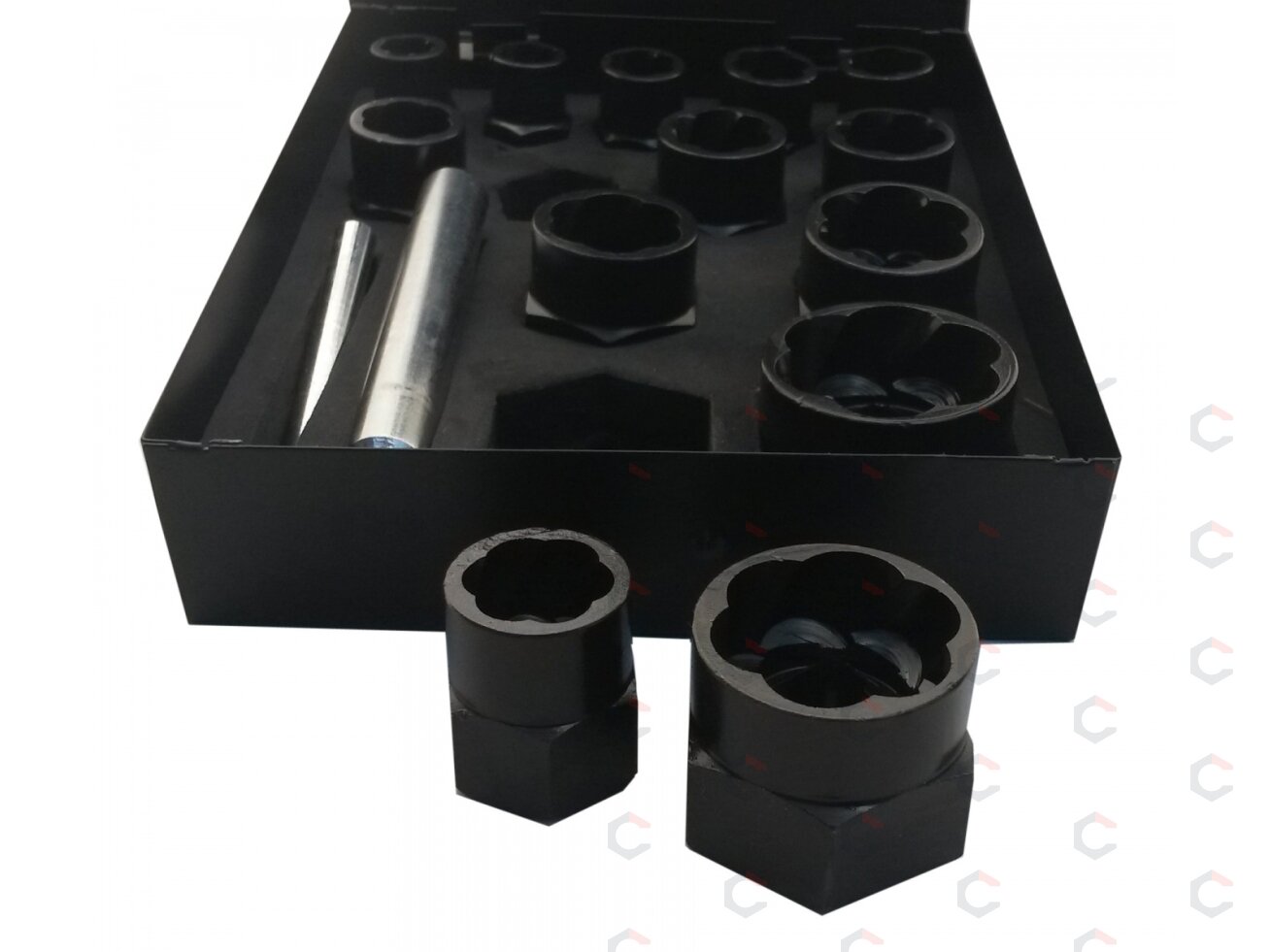 Galvučių sugadintiems varžtams komplektas metal. dėž. 3/8"+1/2"| 15 vnt. (2408E) Galvučių sugadintiems varžtams komplektas metal. dėž. 3/8"+1/2"| 15 vnt. (2408E)