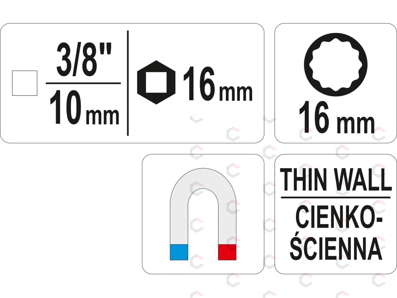Galvutė žvakėms 12-kampė magnetinė | 10 mm (3/8") | 16 mm (YT-38511) 2 Galvutė žvakėms 12-kampė magnetinė | 10 mm (3/8") | 16 mm (YT-38511) 2