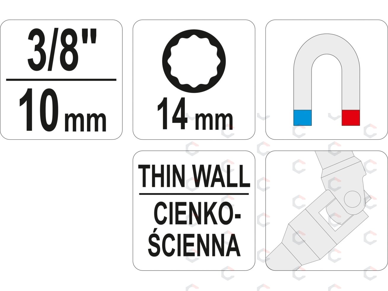 Galvutė žvakėms 12-kampė | šarnyrinė, magnetinė | 10 mm (3/8") | 14 mm (YT-38512) 2 Galvutė žvakėms 12-kampė | šarnyrinė, magnetinė | 10 mm (3/8") | 14 mm (YT-38512) 2