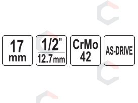 Galvutė smūginė ilga plonasienė | su plastikine apsauga | 12,7 mm (1/2") | 17 mm (YT-10583) 4 Galvutė smūginė ilga plonasienė | su plastikine apsauga | 12,7 mm (1/2") | 17 mm (YT-10583) 4