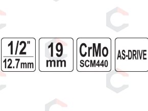 Smūginė galvutė 1/2, 19 mm (YT-1009) 1 Smūginė galvutė 1/2, 19 mm (YT-1009) 1