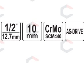 Smūginė galvutė 1/2, 10 mm (YT-1000) 1 Smūginė galvutė 1/2, 10 mm (YT-1000) 1