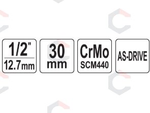 Galvutė smūginė šešiakampė | 12,5 mm (1/2") | 30 mm (YT-1020) 1 Galvutė smūginė šešiakampė | 12,5 mm (1/2") | 30 mm (YT-1020) 1