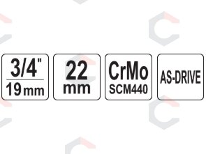 Galvutė smūginė šešiakampė | 20 mm (3/4") | 22 mm (YT-1072) 1 Galvutė smūginė šešiakampė | 20 mm (3/4") | 22 mm (YT-1072) 1