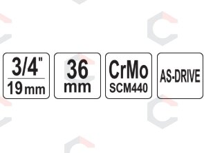 Smūginė galvutė 3/4" trumpa | 36 mm | šešiakampė CrMo | Yato (YT-1086) 1 Smūginė galvutė 3/4" trumpa | 36 mm | šešiakampė CrMo | Yato (YT-1086) 1