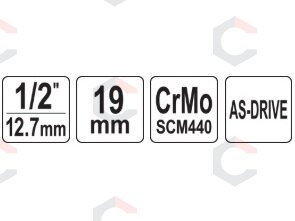 Smūginė galvutė 1/2, 19 mm pailginta (YT-1039) 3 Smūginė galvutė 1/2, 19 mm pailginta (YT-1039) 3