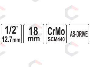 Galvutė smūginė šešiakampė | 12,5 mm (1/2") | 18 mm (YT-1008) 1 Galvutė smūginė šešiakampė | 12,5 mm (1/2") | 18 mm (YT-1008) 1
