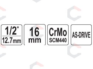 Galvutė smūginė šešiakampė ilga | 12,5 mm (1/2") | 16 mm (YT-1036) 3 Galvutė smūginė šešiakampė ilga | 12,5 mm (1/2") | 16 mm (YT-1036) 3