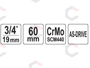 Smūginė galvutė trumpa | 60 mm | 3/4" | CrMo plienas | Yato (YT-1110) 1 Smūginė galvutė trumpa | 60 mm | 3/4" | CrMo plienas | Yato (YT-1110) 1