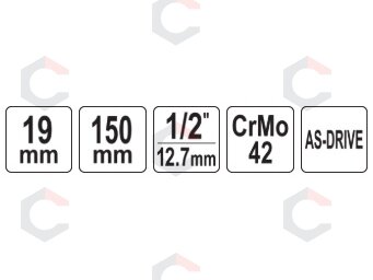 Galvutė smūginė ilga plonasienė prailginta | 150 mm | su plastikine apsauga | 12,7 mm (1/2") | 19 mm (YT-10592) 4