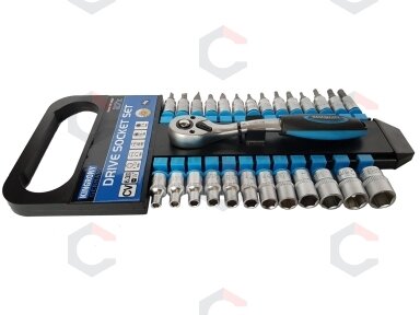 Galvučių ir antgalių rinkinys su terkšle | 6.3 mm (1/4") | 4-13 mm | 27 vnt. (KR143027) Galvučių ir antgalių rinkinys su terkšle | 6.3 mm (1/4") | 4-13 mm | 27 vnt. (KR143027)