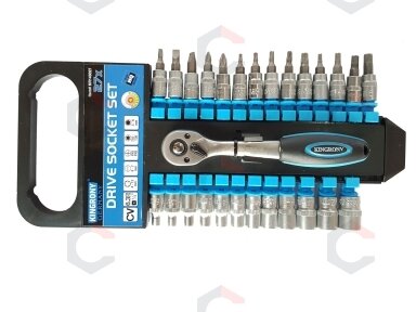 Galvučių ir antgalių rinkinys su terkšle | 6.3 mm (1/4") | 4-13 mm | 27 vnt. (KR143027) Galvučių ir antgalių rinkinys su terkšle | 6.3 mm (1/4") | 4-13 mm | 27 vnt. (KR143027)