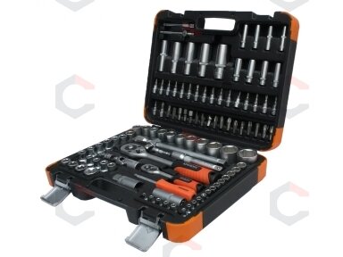 Galvučių ir raktų komplektas 108 dalių, 1/4" + 1/2" (KR121108C) Galvučių ir raktų komplektas 108 dalių, 1/4" + 1/2" (KR121108C)