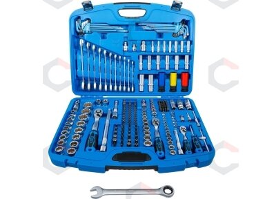 Galvučių ir raktų komplektas | daugiafunkcinės galvutės | terkšliniai veržliarakčiai | 6,3 mm (1/4") / 10 mm (3/8") / 12,5 mm (1/2") | 218 vnt. (2290)
