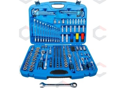 Galvučių ir raktų komplektas | terkšliniai veržliarakčiai | 6,3 mm (1/4") / 10 mm (3/8") / 12,5 mm (1/2") | 218 vnt. (8820)