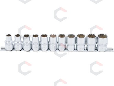 Galvučių rinkinys 12 kampų | 12,5 mm (1/2") | 10 - 21 mm | 11 vnt. (9107) Galvučių rinkinys 12 kampų | 12,5 mm (1/2") | 10 - 21 mm | 11 vnt. (9107)