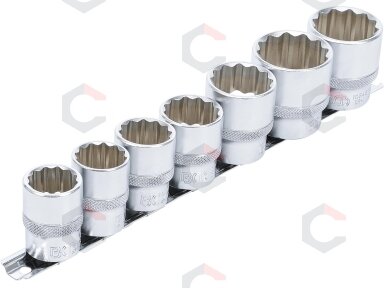 Galvučių rinkinys | 12-kampės | 12,5 mm (1/2") | 20–32 mm | 7 vnt. (9109) Galvučių rinkinys | 12-kampės | 12,5 mm (1/2") | 20–32 mm | 7 vnt. (9109)