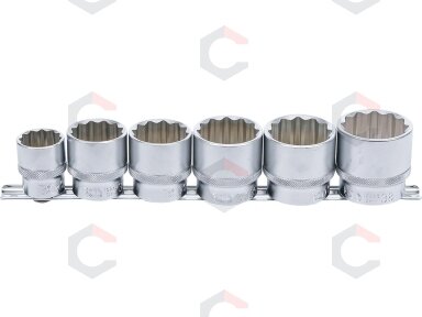 Galvučių rinkinys 12 kampų | 12,5 mm (1/2") | 24 - 38 mm | 6 vnt. (70102) Galvučių rinkinys 12 kampų | 12,5 mm (1/2") | 24 - 38 mm | 6 vnt. (70102)