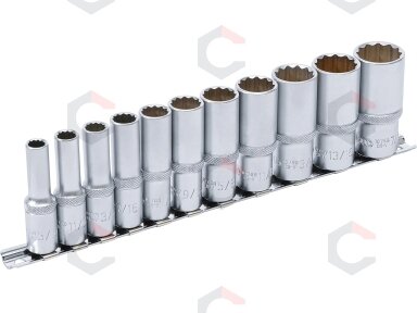 Galvučių rinkinys, 12-kampų, ilgos | 10 mm (3/8") | Coliniai dydžiai | 11 vnt. (6859) Galvučių rinkinys, 12-kampų, ilgos | 10 mm (3/8") | Coliniai dydžiai | 11 vnt. (6859)