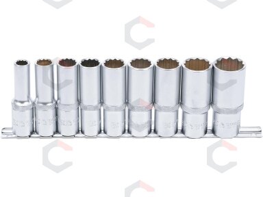 Galvučių rinkinys 12 kampų, ilgos | 12,5 mm (1/2") | 10 - 24 mm | 9 vnt. (5253)