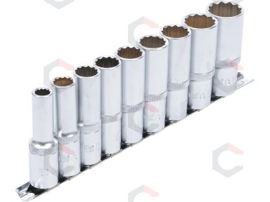 Galvučių rinkinys 12 kampų, ilgos | 12,5 mm (1/2") | 10 - 24 mm | 9 vnt. (5253)