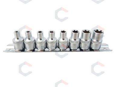 Galvučių rinkinys E-Tipas | 10 mm (3/8") | E4 - E14 | 8 vnt. (KR384008) Galvučių rinkinys E-Tipas | 10 mm (3/8") | E4 - E14 | 8 vnt. (KR384008)