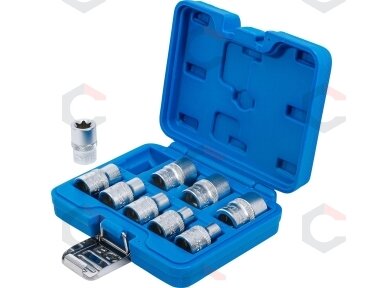 Galvučių rinkinys E-tipas | 12,5 mm (1/2") | E10 - E24 | 9 vnt. (6425)