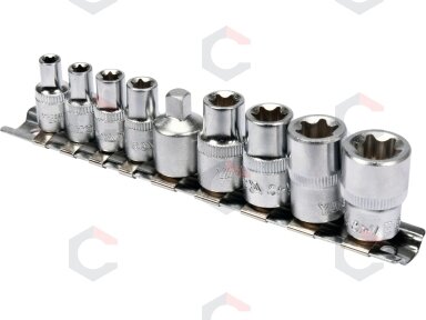 Galvučių rinkinys E-Tipas | 6.3 mm (1/4") / 10 mm (3/8") | E5 - E16 | 9 vnt. (YT-0520)