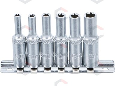 Galvučių rinkinys E-Tipas | Ilgos | 6.3 mm (1/4") | E4 - E10 | 6 vnt. (6403) Galvučių rinkinys E-Tipas | Ilgos | 6.3 mm (1/4") | E4 - E10 | 6 vnt. (6403)