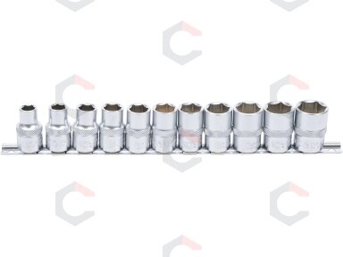 Galvučių rinkinys, šešiakampės | 12,5 mm (1/2") | 10 - 21 mm | 11 vnt. (9106) Galvučių rinkinys, šešiakampės | 12,5 mm (1/2") | 10 - 21 mm | 11 vnt. (9106)