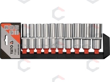 Galvučių rinkinys šešiakampės, ilgos | 12,5 mm (1/2") | 10–24 mm | 10 vnt. (YT-38861) Galvučių rinkinys šešiakampės, ilgos | 12,5 mm (1/2") | 10–24 mm | 10 vnt. (YT-38861)