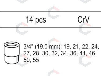 Galvučių rinkinys su dėklu | 20 mm (3/4") | 19 - 55 mm | 8 vnt. (YT-55457) Galvučių rinkinys su dėklu | 20 mm (3/4") | 19 - 55 mm | 8 vnt. (YT-55457)