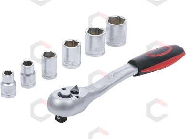 Galvučių rinkinys su terkšle | 10 mm (3/8") | 8-19 mm | 7 vnt. (15112)