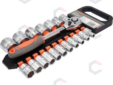 Galvučių rinkinys su terkšle | 12,5 mm (1/2") | 8-32 mm | 19 vnt. (58634)