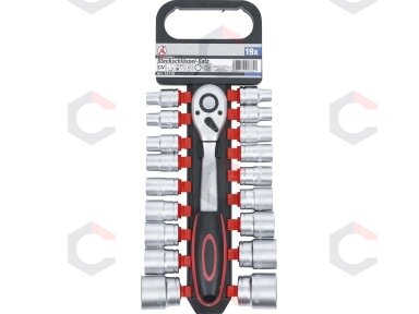 Galvučių rinkinys su terkšle | 12,5 mm (1/2") | 8-32 mm | 19 vnt. (B15110)