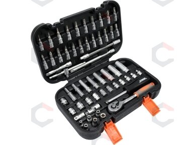 Galvučių ir terkšlės rinkinys | 1/4" pavara | 56 vnt. (58643) Galvučių ir terkšlės rinkinys | 1/4" pavara | 56 vnt. (58643)